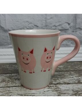 Sonoma Life Style Pig Coffee Mug Pink Red White